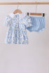 Blue rose smocked bloomer set