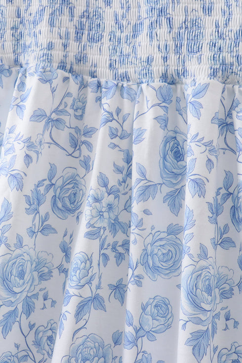 Blue rose smocked ruffle dress (length 41.33in)