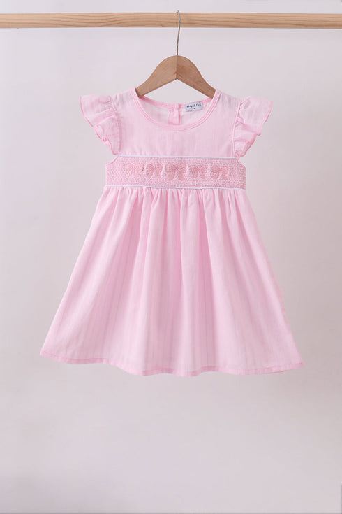 Pink bow smocked ruffle dress