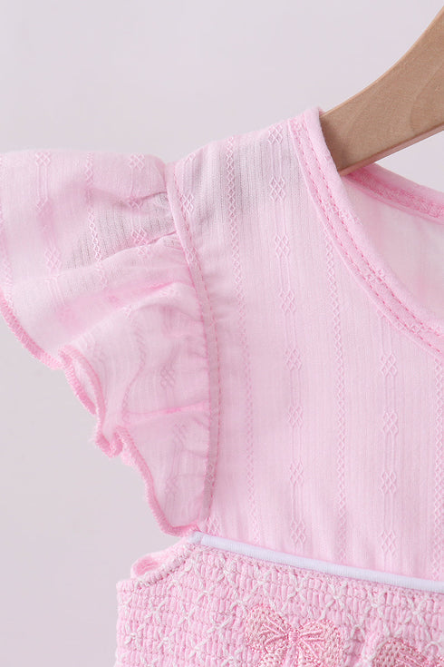 Pink bow smocked ruffle dress