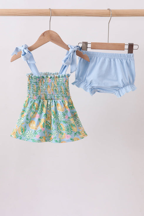 Green lemon smocked bow bloomer set