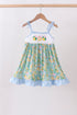 Green lemon smocked ruffle dress