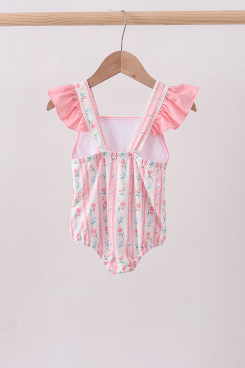 Blush floral print ruffle bow swimsuit