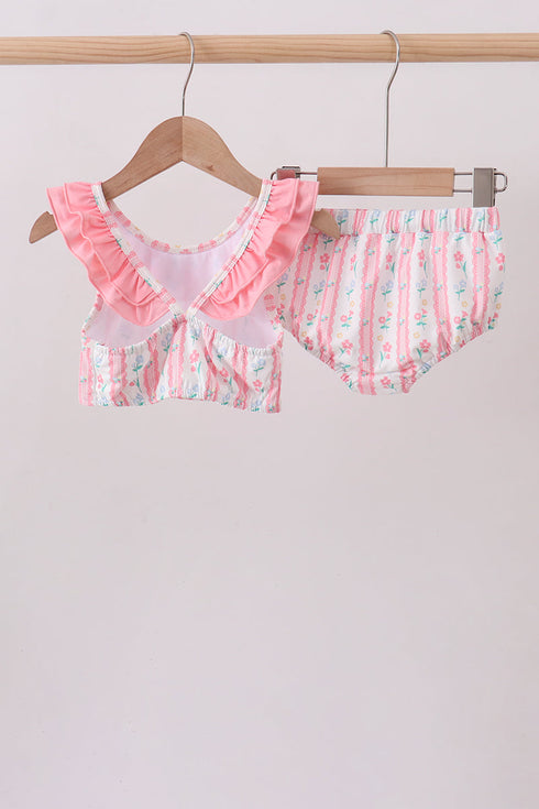 Blush floral print ruffle 2pc swimsuit