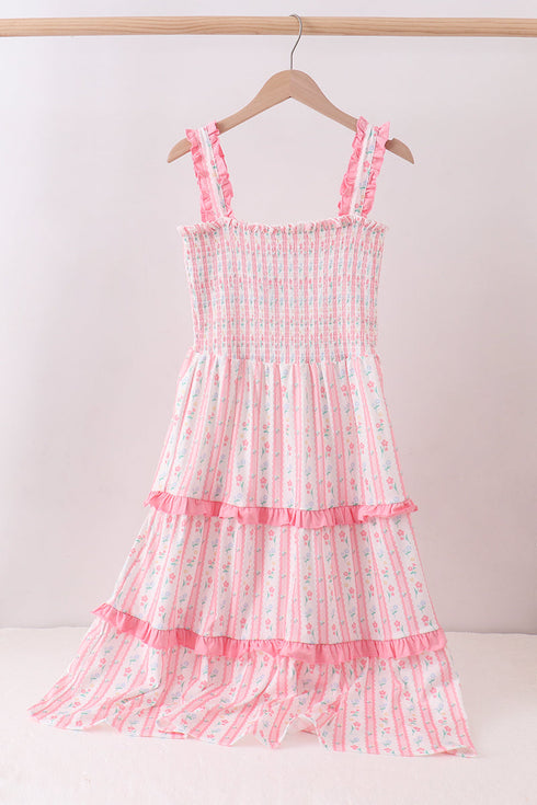 Blush floral smocked tiered dress