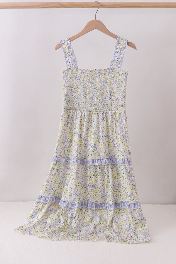 Golden meadow floral smocked tiered dress (length 41.33inch)