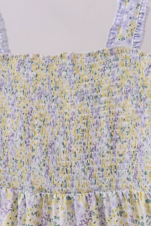 Golden meadow floral smocked tiered dress (length 41.33inch)