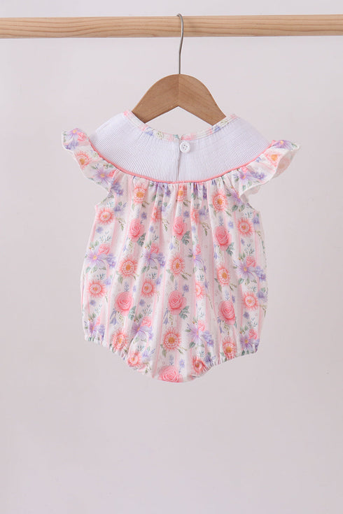 Purple rose bow smocked ruffle bubble