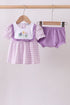 Purple floral embroidery gingham bloomer set
