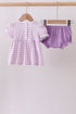 Purple floral embroidery gingham bloomer set