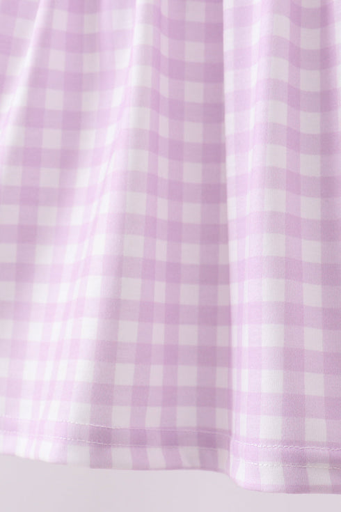 Purple floral embroidery gingham ruffle shorts set