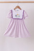 Purple floral embroidery gingham ruffle dress