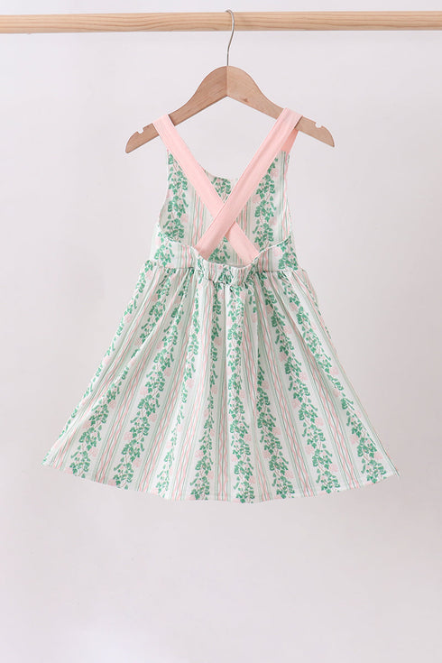 Green floral stripe pocket dress