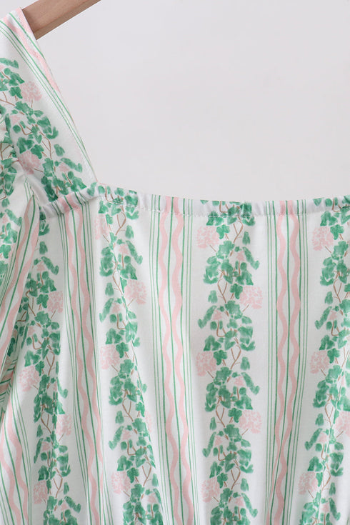Green floral stripe dress (length 41.33in)