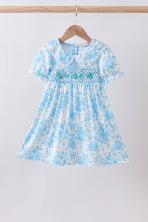 Blue rose smocked dress