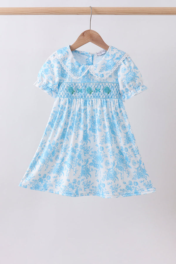 Blue rose smocked dress