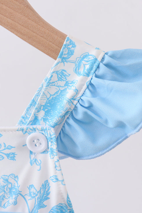 Blue rose smocked ruffle one-piece swimsuit