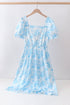 Blue rose print women dress