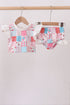 Pink floral patchwork ruffle 2pc swimsuit