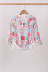 Pink floral patchwork ruffle rashguard