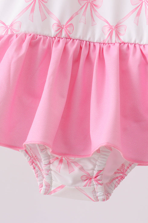 Pink bow ruffle one-piece swimsuit