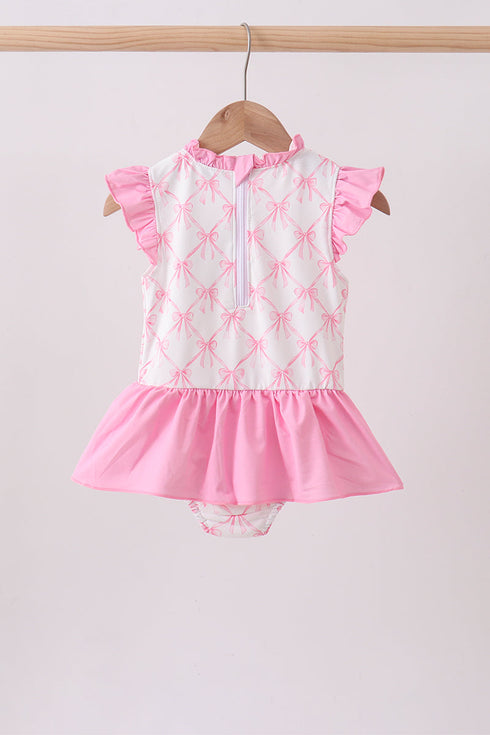 Pink bow ruffle one-piece swimsuit