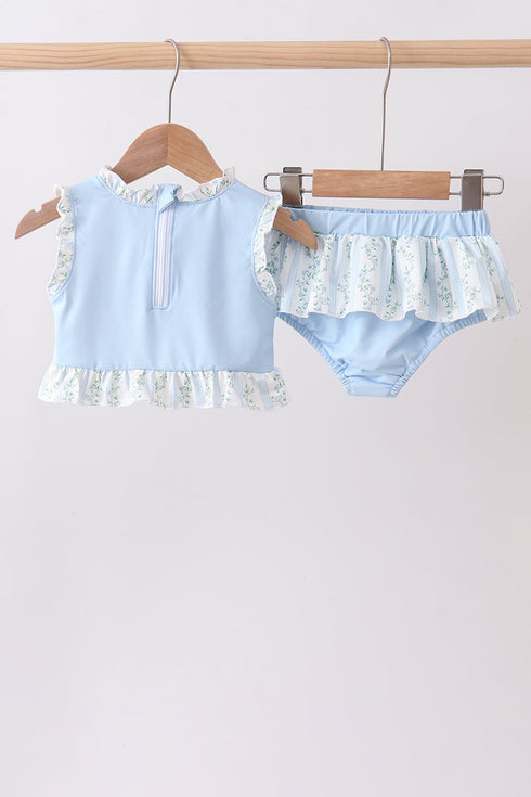 Blue character applique ruffle 2pc swimsuit