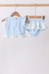 Blue character applique ruffle 2pc swimsuit