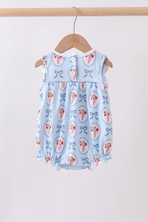 Blue strawberry bow embroidery bubble