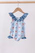 Blue strawberry bow ruffle one-piece swimsuit