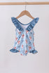 Blue strawberry bow ruffle one-piece swimsuit