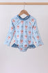 Blue strawberry bow ruffle rashguard