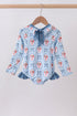 Blue strawberry bow ruffle rashguard