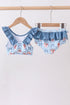 Blue strawberry bow ruffle 2pc swimsuit