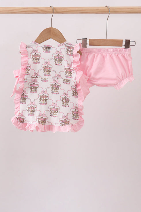 Pink carousel print ruffle bloomer set