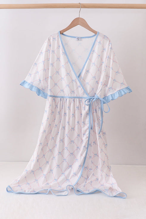 Blue bow ribbon print dress