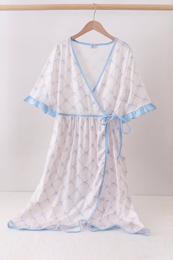 Blue bow ribbon print dress