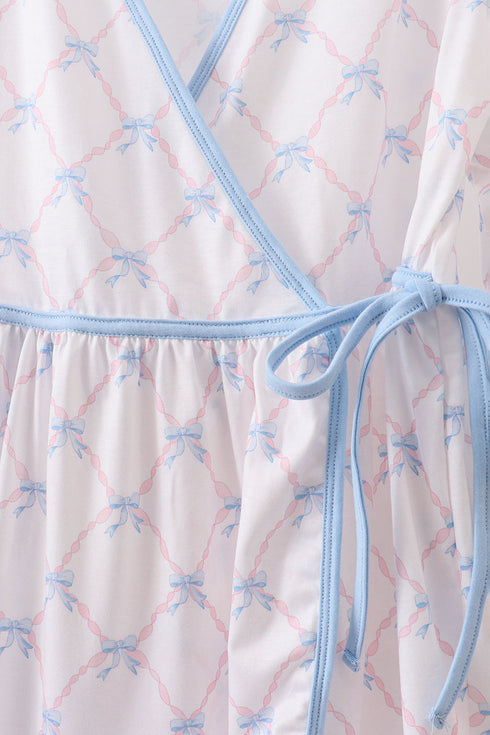 Blue bow ribbon print dress