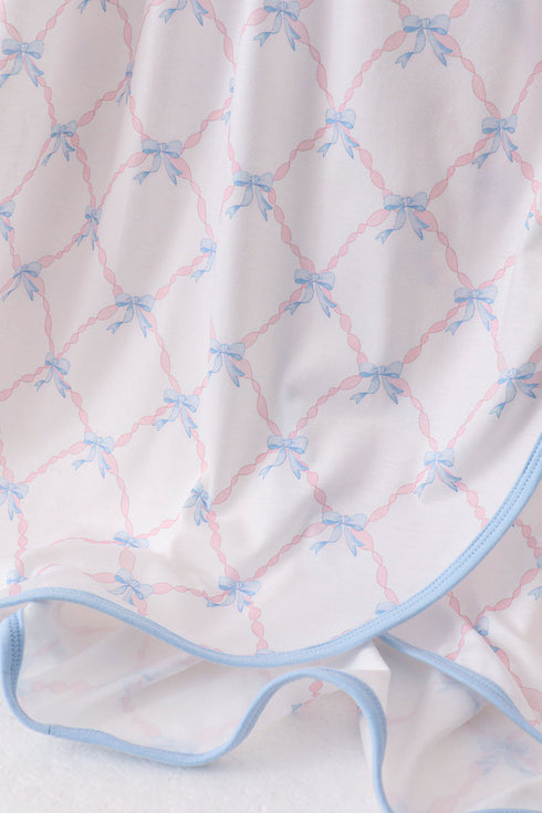 Blue bow ribbon print dress