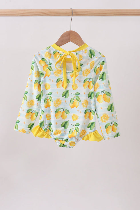 Lemon print ruffle rashguard