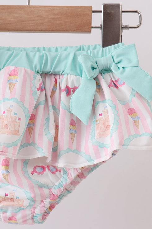 Green castle cream ruffle 2pc swimsuit