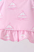 Pink sailboat print ruffle 2pc swimsuit