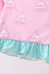 Pink sailboat print ruffle rashguard set