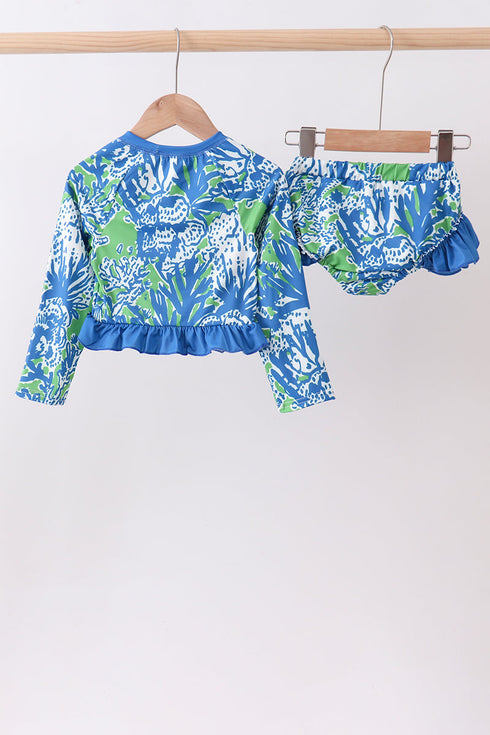 Ocean garden splash ruffle rashguard set