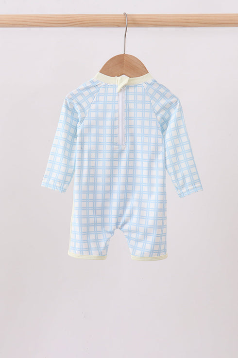 Blue crab applique plaid one-piece swimsuit