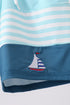 Blue stripe sailboat embroidery swim trunks