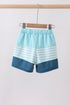 Blue stripe sailboat embroidery swim trunks