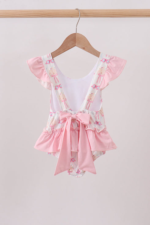 Pink bow castle ruffle one-piece swimsuit