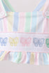 Rainbow stripe butterfly smocked ruffle 2pc swimsuit