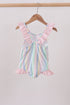 Rainbow stripe butterfly smocked ruffle one-piece swimsuit